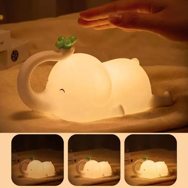 Cute Elephant Night Light with Timer, Soft Silicone Rechargeable Sleep Light G1