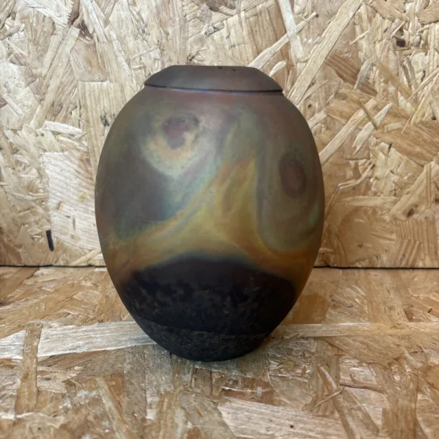 Vintage Julie Furminger Raku Glazed Studio Pottery Vase - 13cm tall x 11cm wide