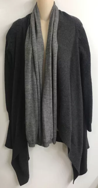 Lanvin Cardigan Sweater Two-Tone Gray Wool/Cashmere Uneven Hem XS