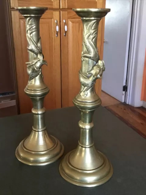 Vintage Pair Of Victorian Gilt Bronze Griffin Gargoyle 14” Candle Holders Mystic