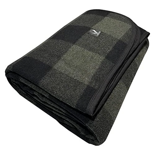 Plaid 80% Wool Blanket, 4.5lbs Thick Large 63" x 87" Military Style Camping