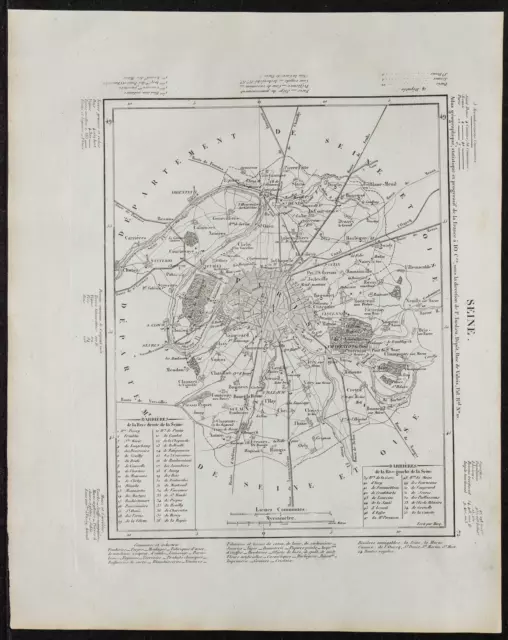 1840 - Seine - Carte géographique ancienne - Département français - Gravure