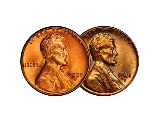 1958 D 1961 D Lincoln Wheat Memorial Cent 1c Brilliant Uncirculated 2 Set