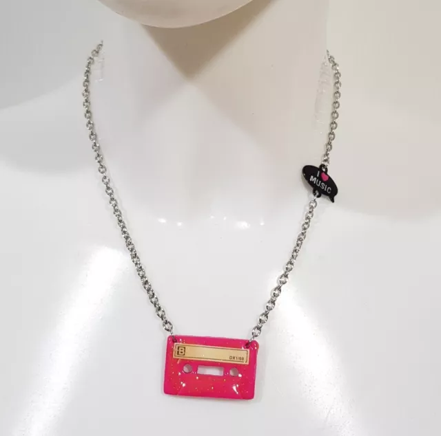 New Claire's Women's Girls Necklace Pendant Pink Cassette I Love Music