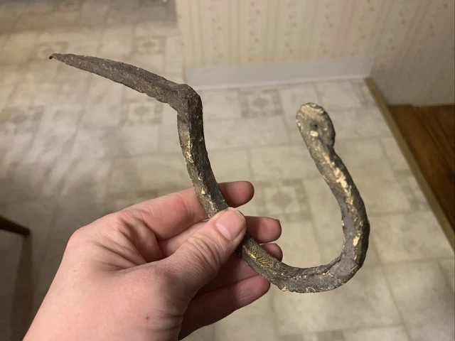 18th Century Hand Forged Iron Hanging Hook Beam Spike w Great Grungy Surface