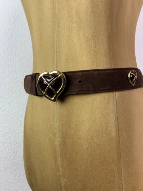 Escada Gürtel Designer Wildleder Vintage braun Herz Gold 90er 90s Belt Hearts