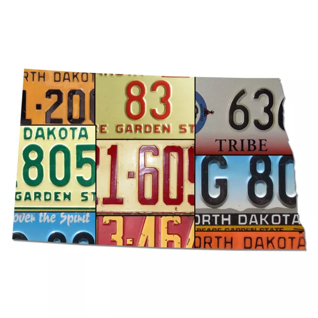 NORTH DAKOTA License Plate Map Cut Sign, Peace Garden State Metal License Plates