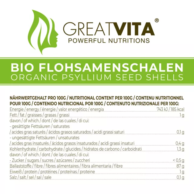 GreatVita 2x500g Bio Flohsamenschalen 99% rein | Flohsamen-Schalen aus Indien 3