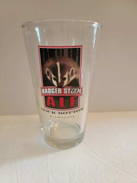 Beer Pint Glass Rock Bottom Brewery Milwaukee Wisconsin badger stripe ale new