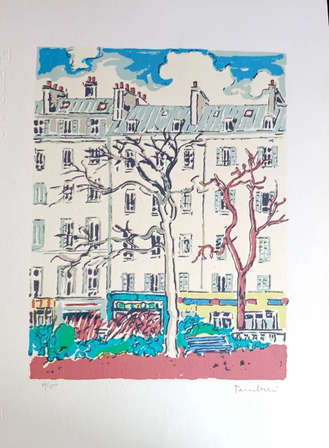 Lithographie Originale Signée Orfeo Tamburi 'Parigi Periferia' 1982 - œuvre D'art Vintage