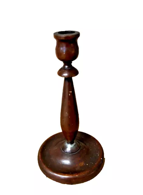 Turned Wood Candlestick Wooden Candle Holder 8" Colonial Americana 70s Decor