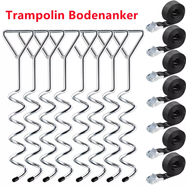 8x 900kg Trampolin Bodenanker Befestigung Erdanker Set Sicherung Spanngurte 40cm