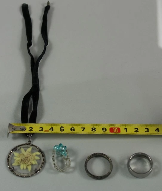 B4/4x Mature Jewelry - Edelweiss Pendant With Fabric Chain +3 Mdsch. Rings /348