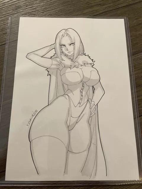 WHITE QUEEN X-Men Girl Sexy Busty Original Sketch Pinup - DaiKon Art