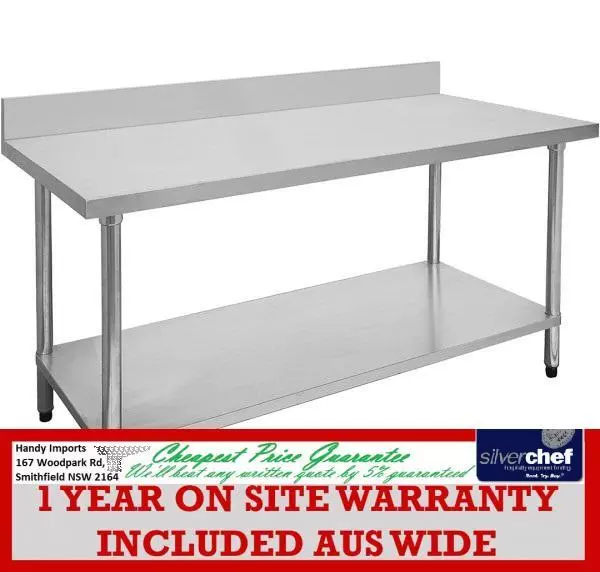 Fed Commercial Stainless Steel Grade 304 Table Bench High Splashback 1800-6-Wbb