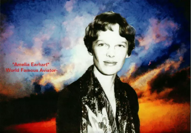 *Postcard-"Amelia Earhart" ...World-Famous Aviator- (Cloud Background)