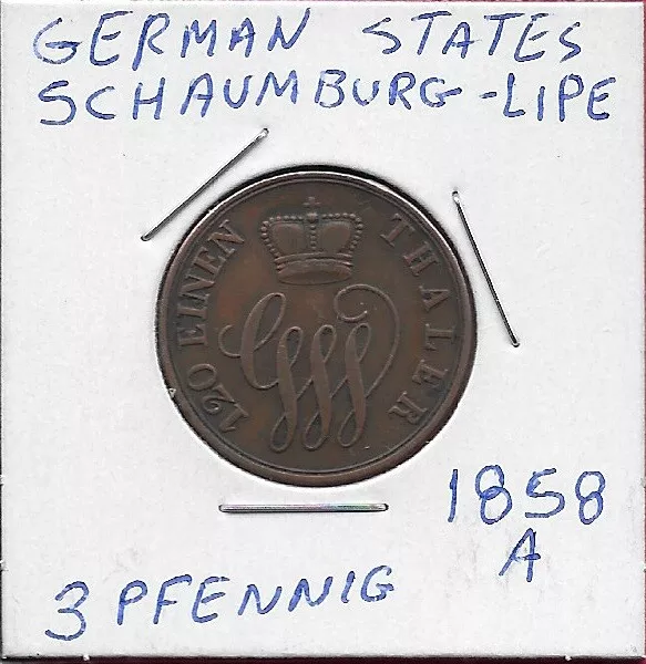 German States Schaumburg-Lipe Principality 3 Pfennig 1858-A Ruler Georg Wilhelm,