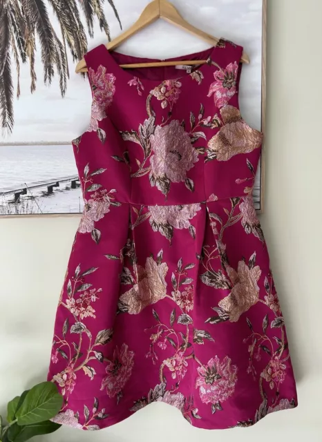 REVIEW Floral Embroidery A Line Chateau Rose Dress Pockets Size 16 BNWT $299.99