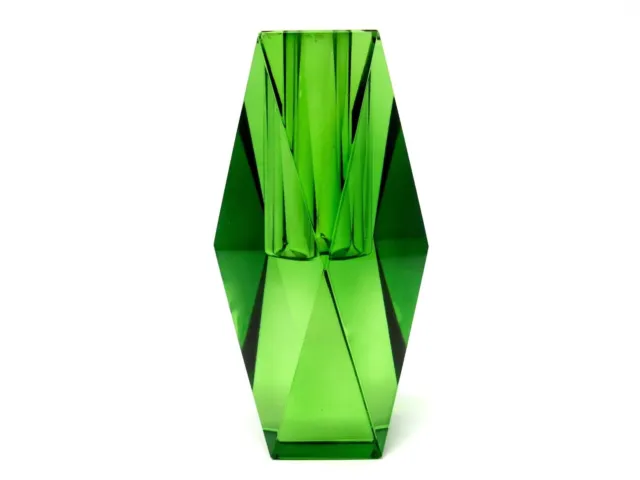 Very Unusual Murano Style Faceted Space Age Vibrant Green Art Glass vase Holder
