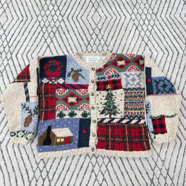 Vintage Robert Scott Sweater Women Medium Christmas Cardigan Heavy Hand Knit