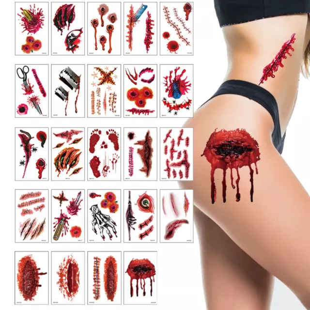 Halloween Zombie Scar Tattoos Fake Scab Blood Wound Scar Temporary Sticker