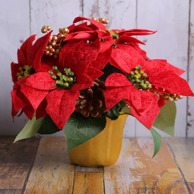 Christmas Artificial Poinsettia Plant Potted Red Poinsettia Plant Decorative