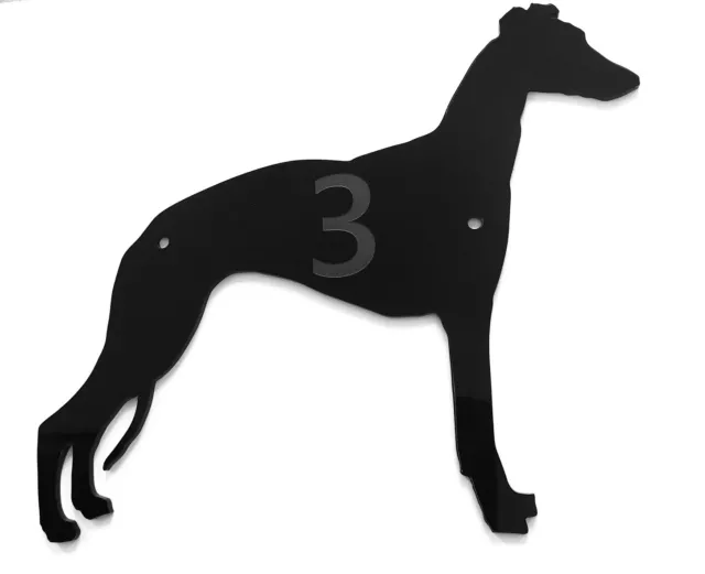 Whippet Dog Door House Number Sign Plaques in Black