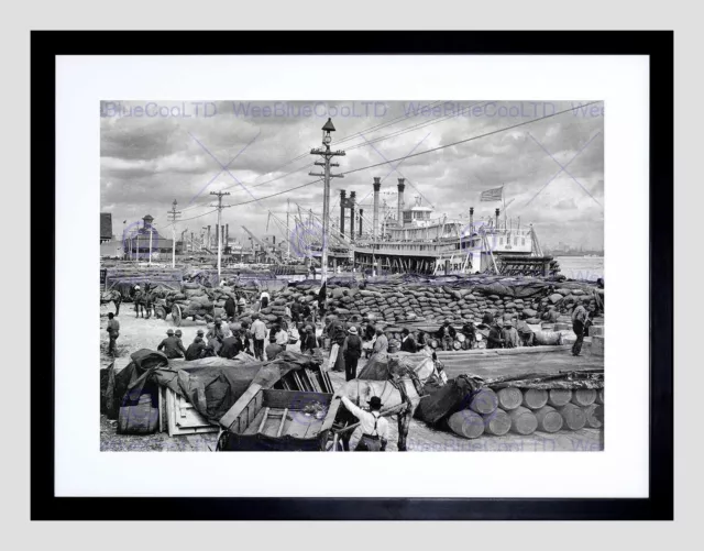 86790 LEVEE AT CANAL STREET NEW ORLEANS 1900 OLD BW Wall Print Poster AU