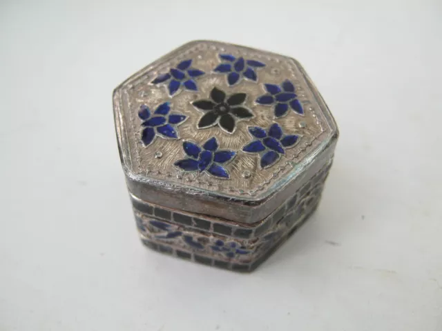 Vintage Eastern Enamel & Unmarked Silver Coloured White Metal Box