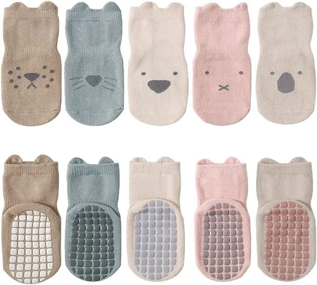 5 paia calzini antiscivolo in cotone bambini, (0-12m) - (1-3y) - (3-5y)