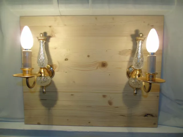 French a pair of metal gold finish glass wall light sconces vintage c.1960