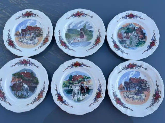 6 Assiettes A Dessert Obernai Faience Sarreguemine France H. Loux