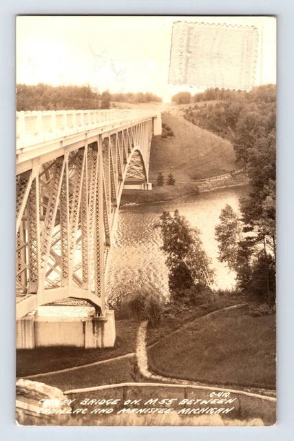Postcard RPPC Michigan Manistee MI Cadillac Cooley Bridge 1940s Unposted EKC