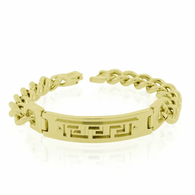 EDFORCE Stainless Steel Yellow Gold-Tone Greek Key Link Chain Mens Bracelet