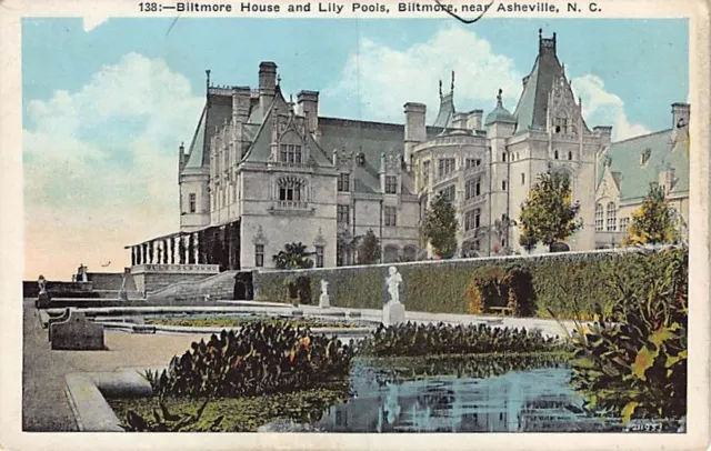 Postcard NC: Biltmore House & Lily Pools, Asheville, WB, Unposted