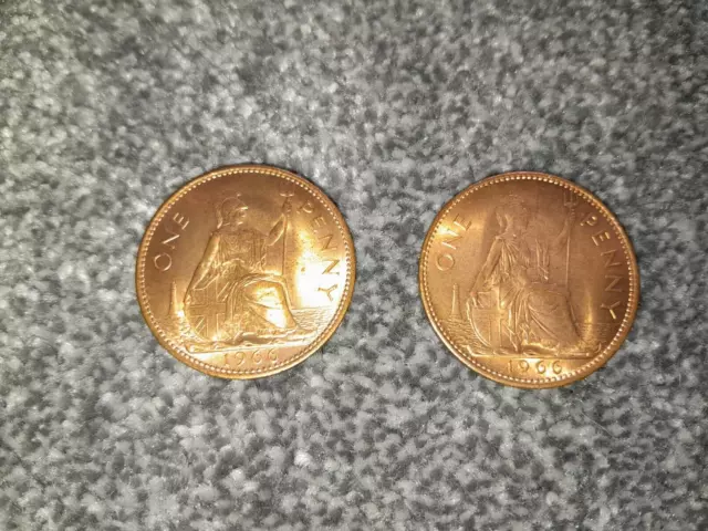 2 X 1966 One Penny Coins - Excellent Clean Condition