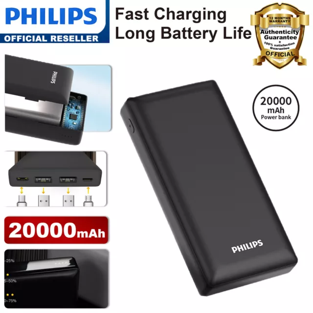 Philips Jumbo 20000 mAh Power Bank, 3.0A Fast Charging, Portable and Durable New