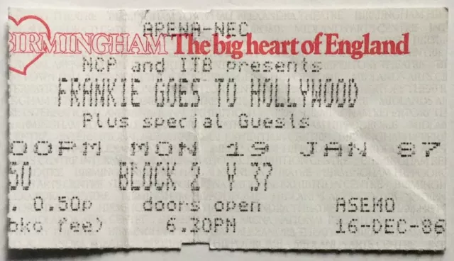Frankie Goes To Hollywood Used Concert Ticket NEC Arena Birmingham 19th Jan 1987