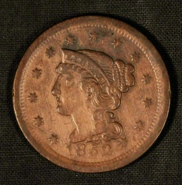 1852 1c Braided Hair Large Cent - Free Shipping USA