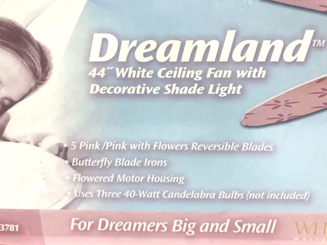 NEW! Hunter Kids Collection 23781  Dreamland 44" Ceiling Fan Pink Flowers Sealed