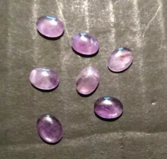 NATURAL AMETHYST OVAL CABOCHONS 10 mm X 5 mm  7 PIECES DEEP PURPLE MINERAL GEMS.