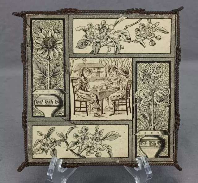 T&R Boote Tea Party For Girls Pattern Aesthetic Transferware Tile Circa 1882