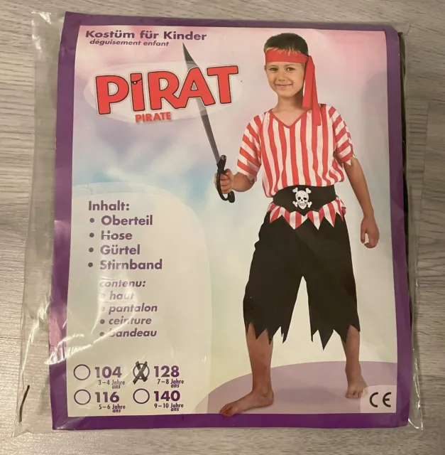 Piratenkostüm für Kinder, Größe 128 (7-8 Jahre), 3-tlg.