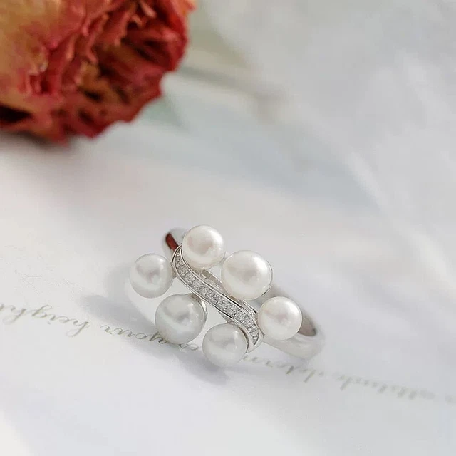 Elegante Anello Di Perle D'acqua Dolce - Anello Aperto Sterling - Foto 3
