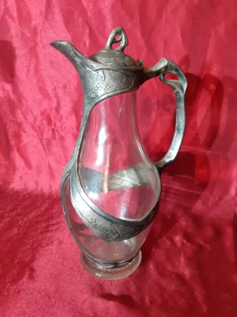 AIGUIERE CARAFE, ART NOUVEAU,cristal Et Métal Argenté Poincon FWOE?