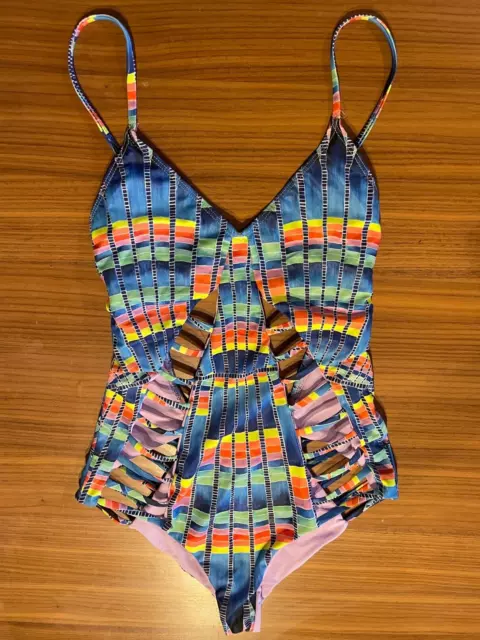 NWT $254 Sz XS Mara Hoffman Azure Flight Lattice Cutout One Piece Swimsuit