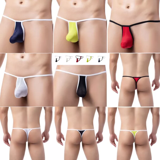 81-232 Herren Mini G-String Rio dehnbarer hoher Beutel T-Back 5 Farben in S-2XL