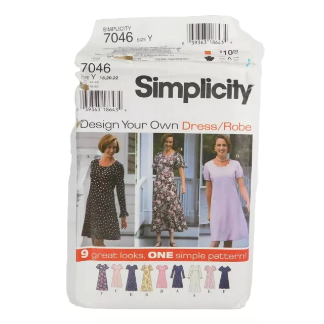 Simplicity 7046 Misses Dress Sewing Pattern Size 18-22 Uncut Petitable 9 Styles