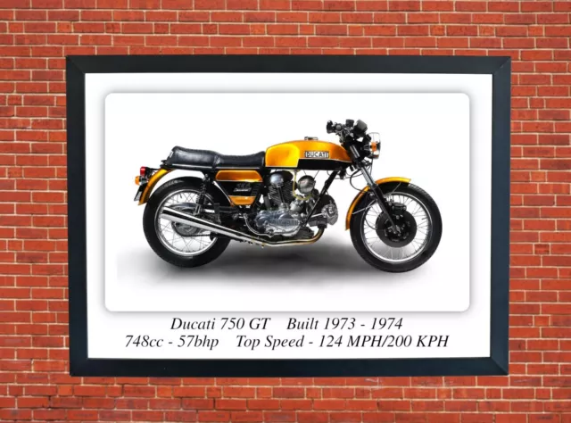 Ducati 750 GT 1973 Motorcycle - A3 Size Print Poster on Photographic Paper