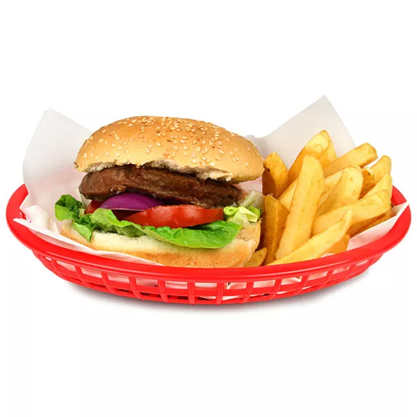 Classic Oval Food Baskets Red 24cm - Set of 36 | Basket for Burger and Fries